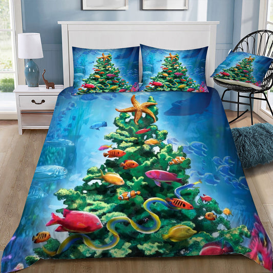 Coral Christmas Tree Duvet / Doona Cover and 2 Pillow Slips