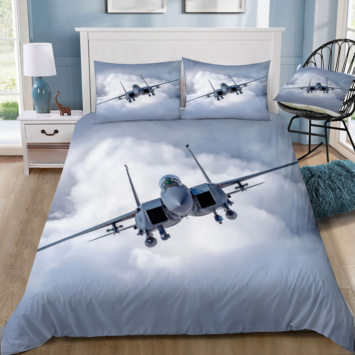 F-15 Fighter Head On in Flight Doona / Duvet Cover and 2 Pillow Slips