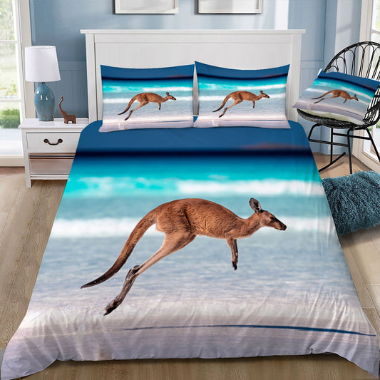 Kangaroo on a Tropical Beach Duvet / Doona Cover and 2 Pillow Slips