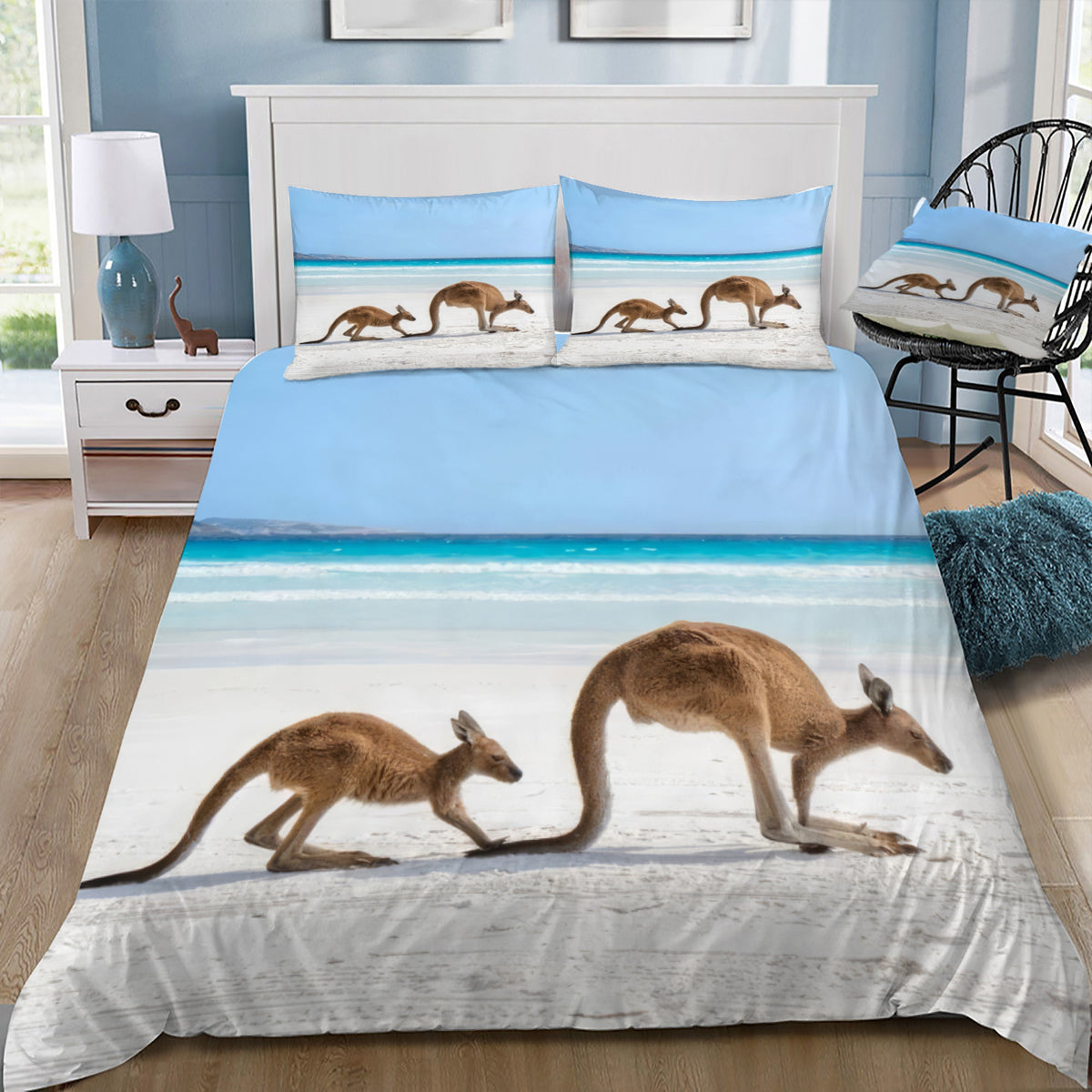 Kangaroo & Joey on the Beach Duvet / Doona Cover and 2 Pillow Slips