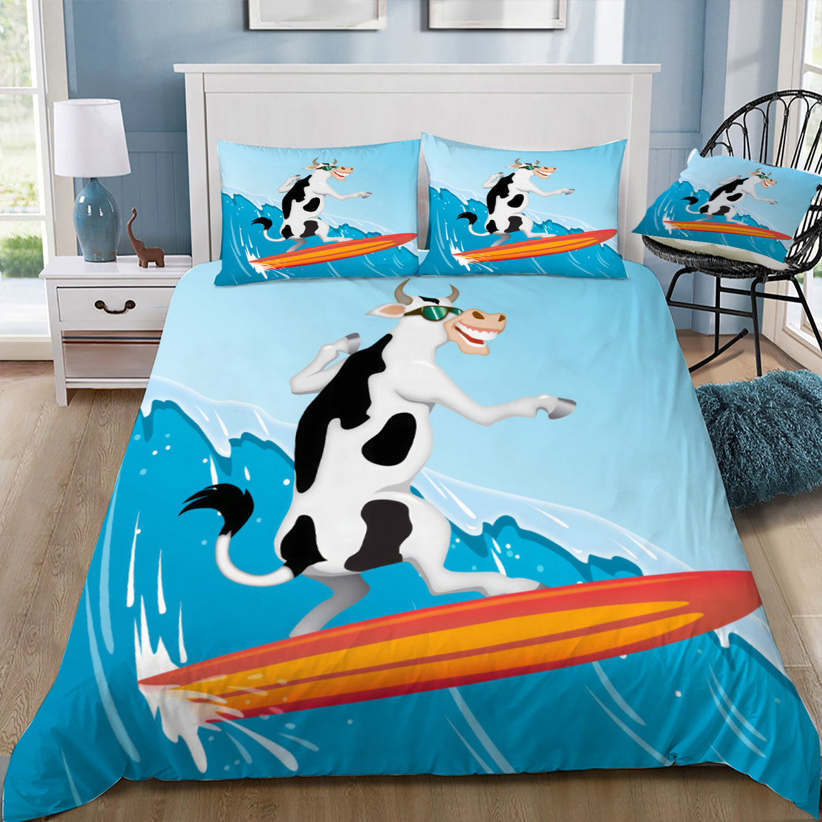 Surfing Cow Duvet / Doona Cover and 2 Pillow Slips
